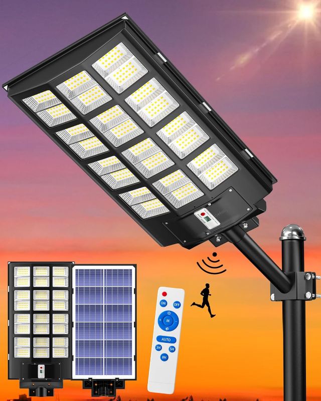 Photo 1 of (READ NOTES) Gefolly 1500W Solar Street Lights Outdoor, 6500K Wide Angle 216000LM Commercial Parking Lot Light Dusk to Dawn LED Lamp