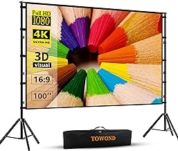 Photo 1 of Projector Screen and Stand,Towond 100 inch Indoor Outdoor Projection Screen, Portable 16:9 4K HD Rear Front Movie Screen Pull Down 