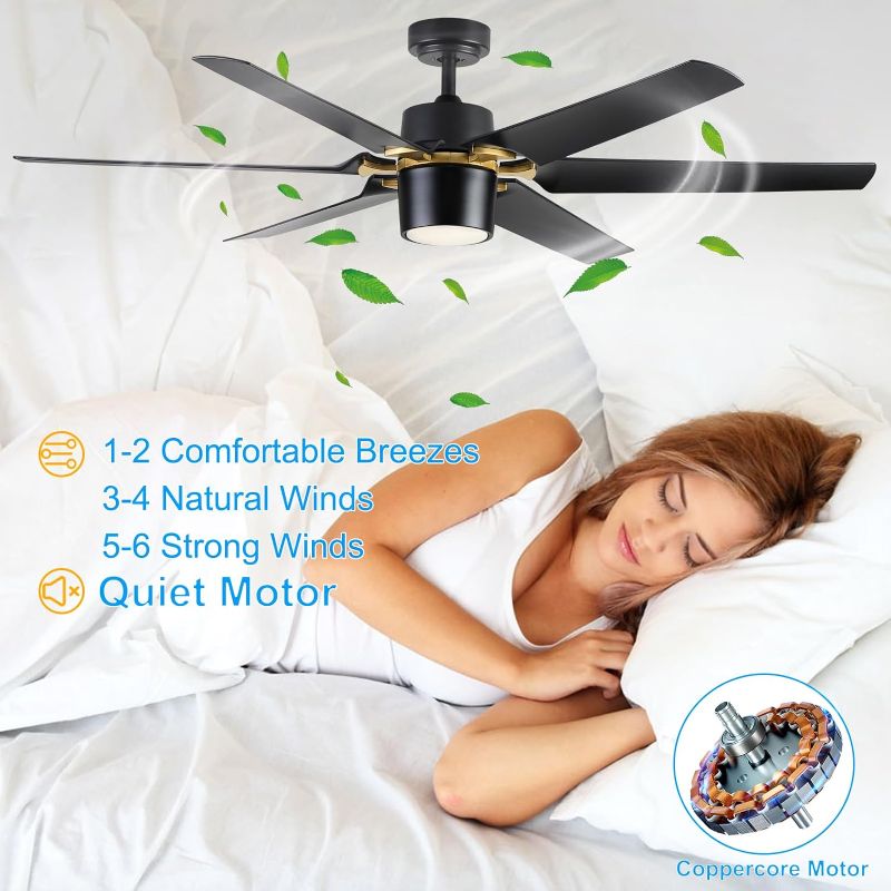 Photo 5 of (READ FULL POST) 60 inch Large Ceiling Fan, Ceiling Fans with Lights and Remote, Modern Black Ceiling Fan with Golden Alloy