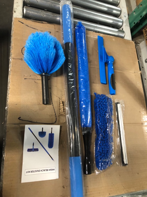 Photo 2 of 20 Foot High Reach Duster Kit with 5-12 Ft Extension Pole, Window Squeegee with Scrubber, Cobweb Duster Spider Web Brush, High Ceiling Fan Duster for Cleaning High Window, Ceiling Fan, Interior Roof