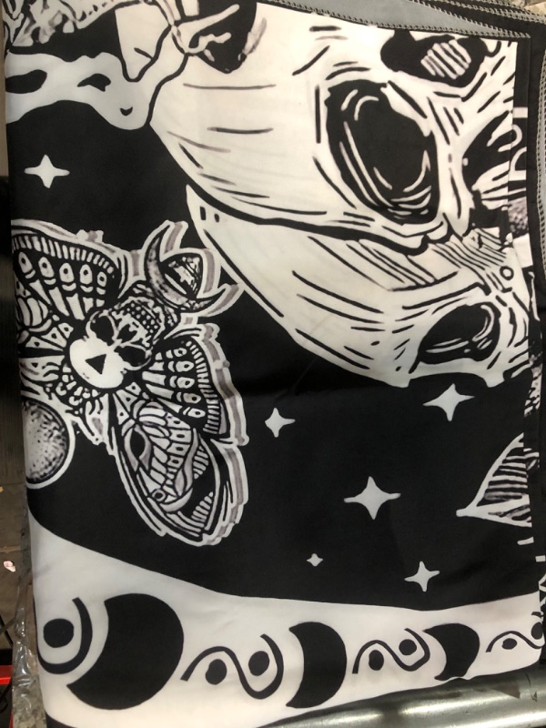 Photo 2 of Krelymics Skull Tapestry Black and White Tapestries Snake Moth Trippy Skeleton  Mandala Moon Phase Wall Hanging for Room(59.1 x 82.7 inches)