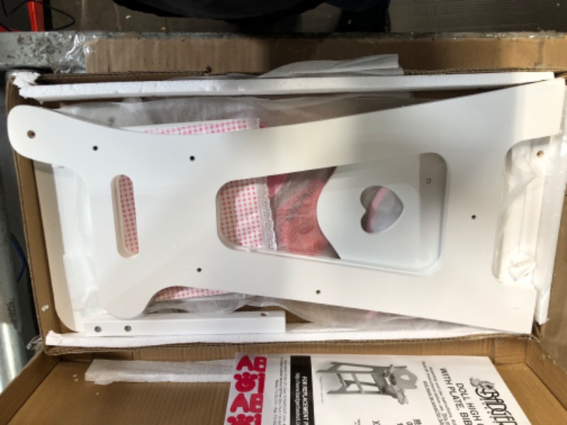 Photo 1 of **LOOSE HARDWARE*POSSIBLE MISSING HARDWARE PIECES**
Badger Basket White Doll High Chair with Plate, Bib, and Spoon (fits American Girl dolls)