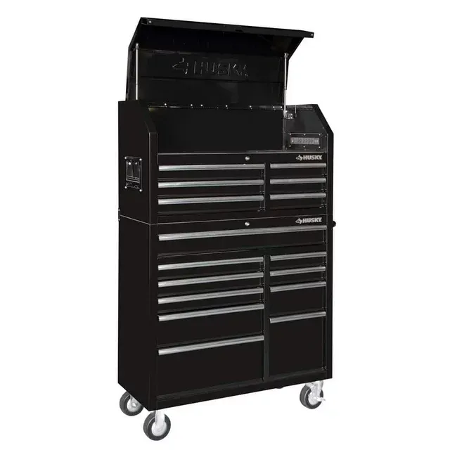 Photo 1 of **2 PIECES BOTTOM IS BLACK AND TOP IS RED.**
41 in. W x 24.5 in D Standard Duty 16-Drawer Combination Rolling Tool Chest and Top Tool Cabinet Set in Gloss Black/RED 