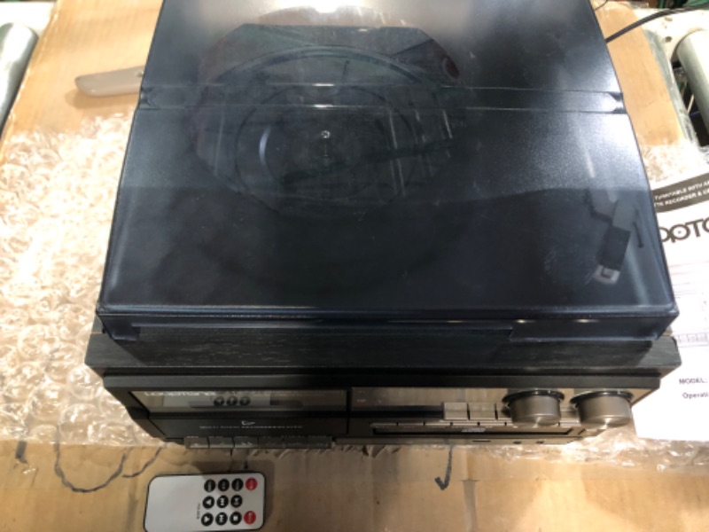 Photo 1 of LoopTone Vinyl Record Player 9 in 1 3 Speed Bluetooth Vintage Turntable CD Cassette Player AM/FM Radio USB Recorder Aux-in RCA Line-Out (Black Edition)