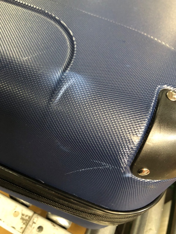 Photo 3 of **MINOR DAMAGE**MARKS ON OUTER CORNERS OF LARGE SUITCASE**PICTURED**
Travelers Club Chicago Hardside Expandable Spinner Luggage, Navy Blue, 5 Piece Set Navy Blue 5 Piece Set