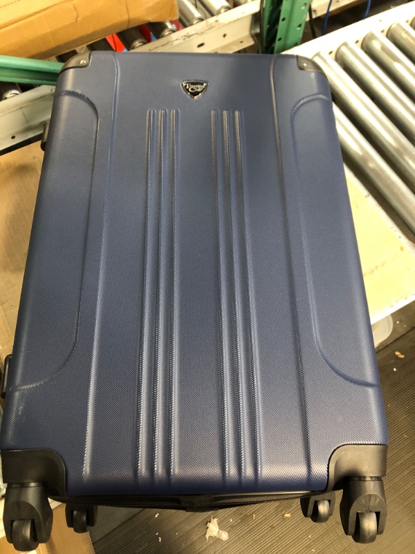 Photo 5 of **MINOR DAMAGE**MARKS ON OUTER CORNERS OF LARGE SUITCASE**PICTURED**
Travelers Club Chicago Hardside Expandable Spinner Luggage, Navy Blue, 5 Piece Set Navy Blue 5 Piece Set