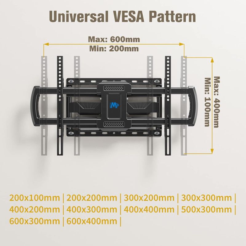 Photo 3 of Mounting Dream UL Listed TV Mount Bracket for Most 42-75 Inch Flat Screen TVs, Full Motion TV Wall Mounts with Swivel Articulating Dual Arms, Max VESA 600x400mm, 100 LBS Loading, Fits 16" Wood Studs, MD2296