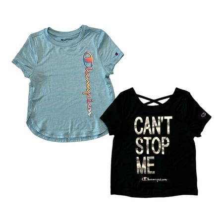 Photo 1 of Champion Girl S 2 Pack Polyester & Cotton Graphic Print Active Tees (Black/Candid Blue 10/12)