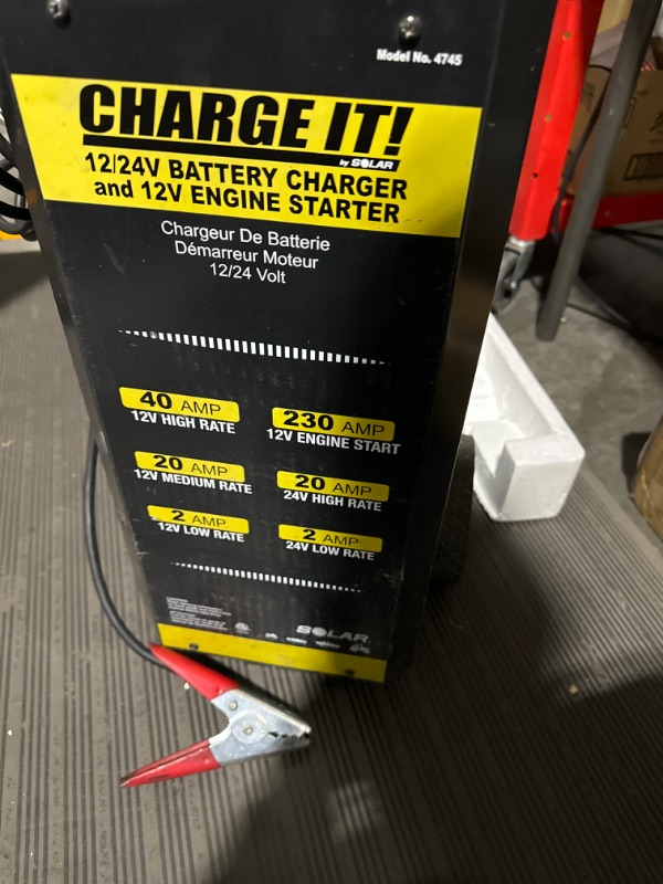 Photo 6 of ***PARTS ONLY READ NOTES***Clore Automotive CHARGE IT! 12/24V WHEELED BATTERY CHARGER with ENGINE START, black/yellow (4745) 12/24 Volt