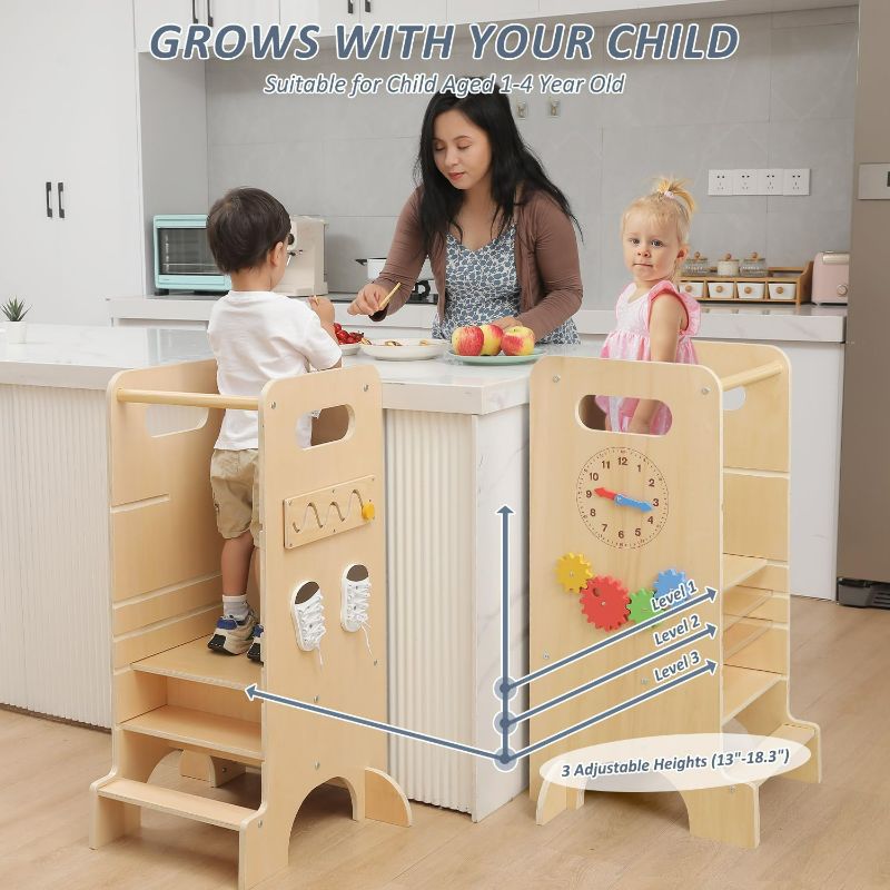 Photo 5 of (READ NOTES) Toddler Tower, JUZBOT 4 in 1 Toddler Kitchen Stool Helper Wooden Height Adjustable Standing Tower for Kitchen Counter with Slide