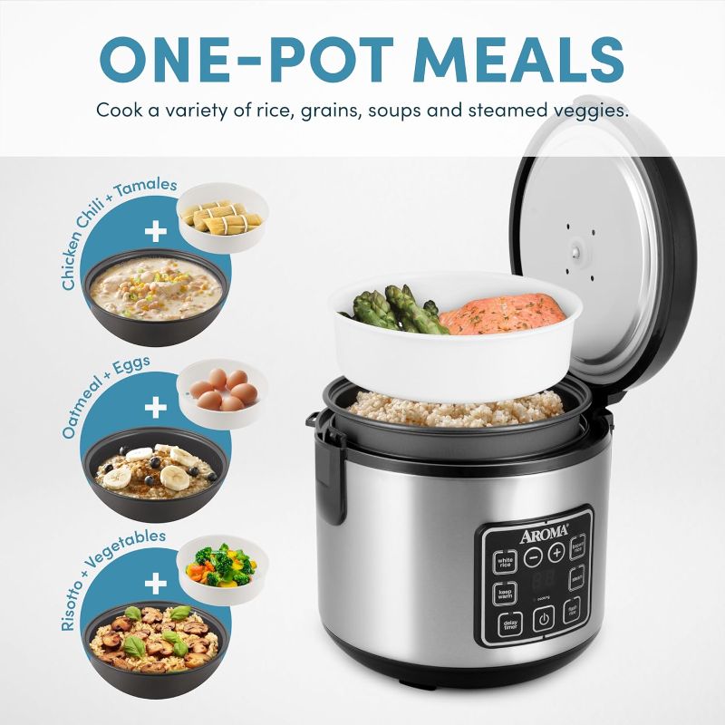 Photo 4 of (READ FULL POST) Aroma Housewares ARC-914SBD Digital Cool-Touch Rice Grain Cooker and Food Steamer, Stainless, Silver, 4-Cup (Uncooked) / 8-Cup (Cooked) Basic