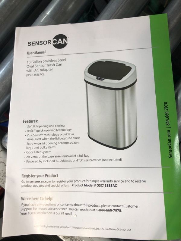 Photo 2 of **LID DOES NOT FUNCTION**
SensorCan 13 Gallon Battery-FREE Automatic Sensor Kitchen Trash Can with Power Adapter