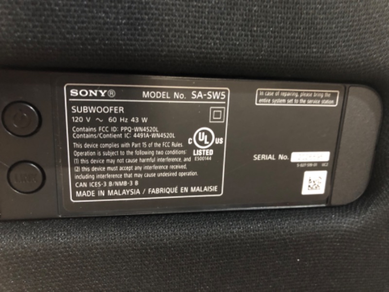 Photo 2 of Sony SA-SW5 300W Wireless Subwoofer for HT-A9/HT-A7000/HT-A5000 & SA-RS5 Wireless Rear Speakers with Built-in Battery for HT-A7000/HT-A5000