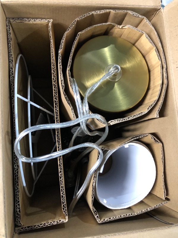 Photo 1 of Globe Electric 61000063 20" Fillable Ribbed Glass Table Lamp, Matte Brass Accents, Beige Linen Shade, On/Off Rotary Switch on Socket, for Living Room, Bedroom, Office, Home Décor Gold Maya