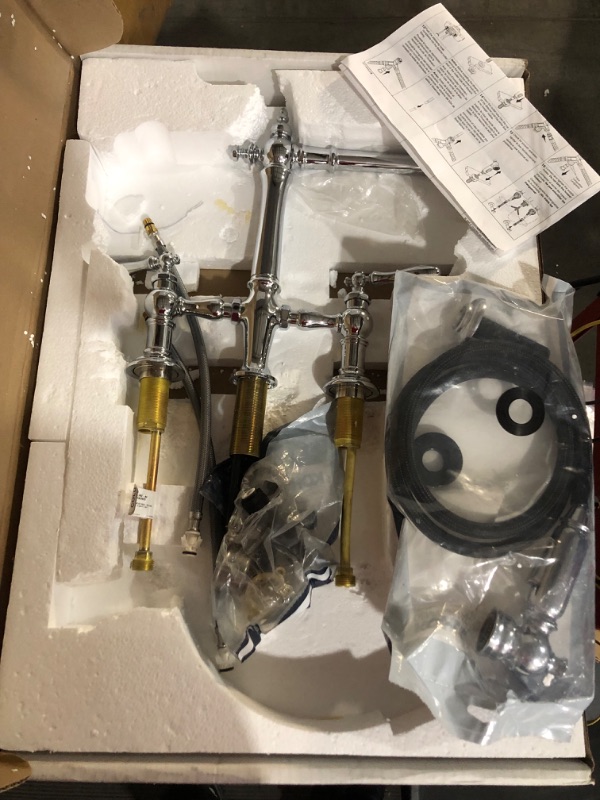 Photo 2 of ***UNKNOWN IF MISSING PARTS***HARDWARE BAGS OPEN***
Kohler 76519-4-CP K-76519-4-CP Artifacts Deck-Mount Bridge Kitchen Sink Faucet with Lever Handles and sidespray Polished Chrome