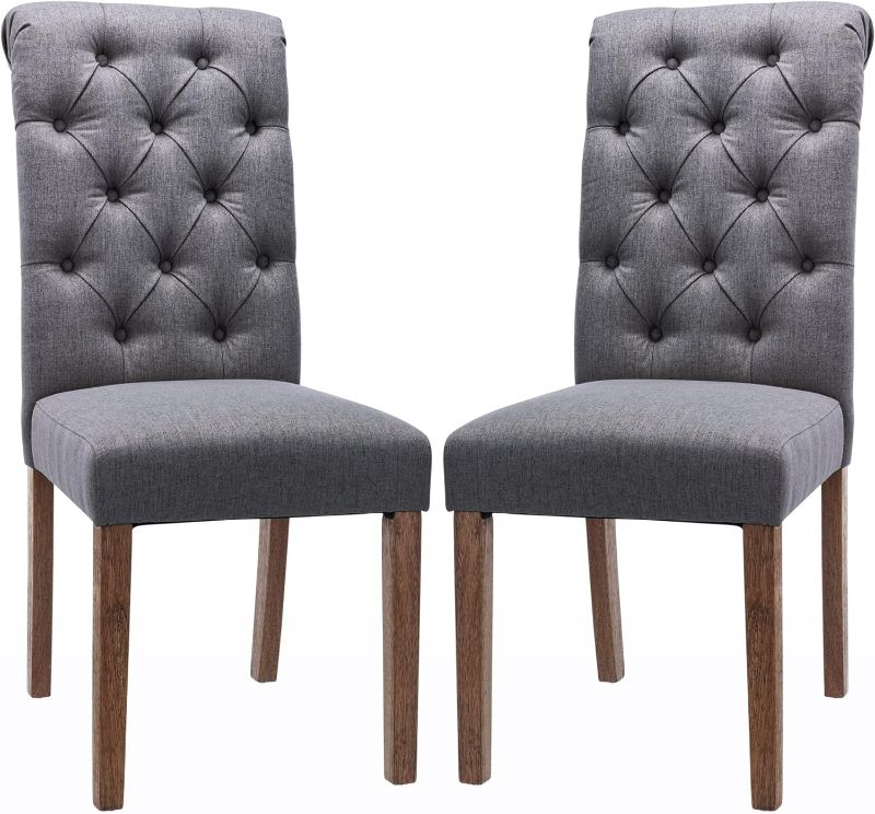 Photo 1 of (READ FULL POST) COLAMY Tufted Dining Room Chairs Set of 2, Accent Parsons Diner Chairs Upholstered Fabric Side Stylish Kitchen Chairs with Solid Wood Legs and Padded Seat - Beige Beige set of 2