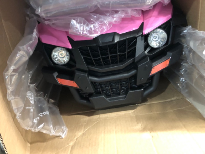 Photo 3 of 12V Ride On Car UTV with Parent Remote Control for Kids Toys, Spring Suspension LED Lights AUX Port Music USB, Pink