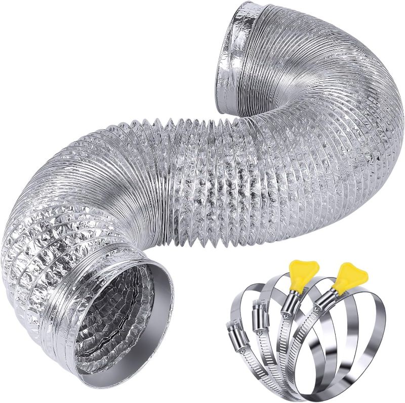 Photo 1 of **MOISSING CLIPS**
Steelsoft Heavy Duty 4"Flexible Dryer Vent Exhaust Duct Hose 6 Feet, Extra Thick(6-ply) Aluminum Foil HVAC Ducting Kit with 4 Clamps
