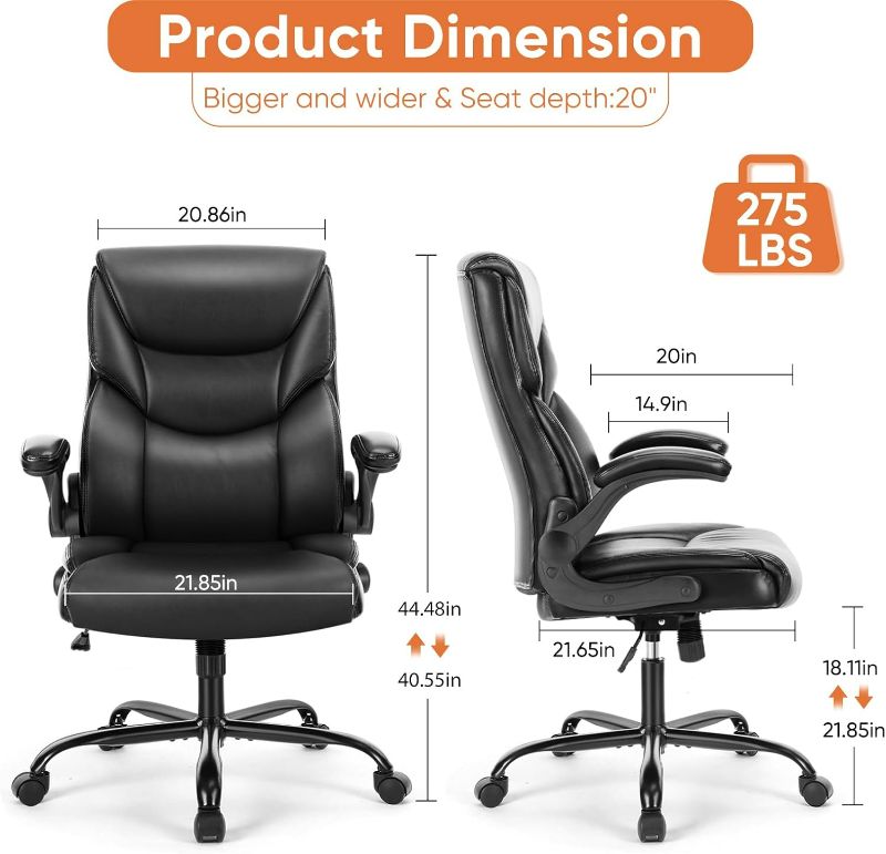 Photo 4 of **SEE NOTES**
Sweetcrispy Ergonomic Executive Office Chair: Height Adjustable PU Leather Office Chair Flip-up Arms Mid Back Desk Chair with Wheels Computer Chair with Lumbar Support, Black