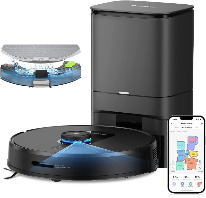 Photo 1 of **SEE NOTES**
+ 360 S8 Plus Robot Vacuum Cleaner and Mop Combo with Self-Emptying Dock, Botslab LIDAR Navigation Smart Mapping Robot, 2700Pa Suction, Work with Alexa, Ideal for Pet Hair, Carpet and Hard Floor
