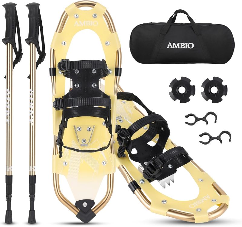 Photo 1 of * 25 inch * see images * 
AMBIO Lightweight Snowshoes for Men Women Youth Kids, Aluminum Alloy Terrain Snow Shoes with Leg Gaiters and Carrying Tote Bag