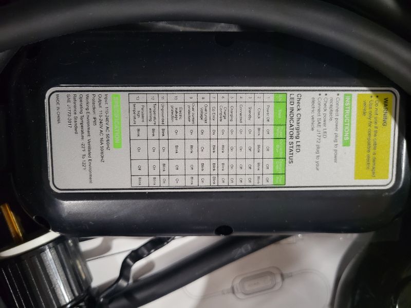 Photo 1 of **SEE NOTES**
AWELTEC EVMaster Level 1+2 EV Charger, 16 Amp 110-240V Total 28FT Cable, Portable Electric Car Charger with Digital Screen J1772, NEMA 6-20 Plug with NEMA 5-15 Adapter, with Carry Bag, Black