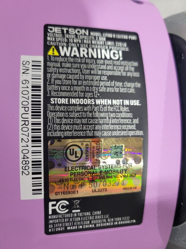 Photo 3 of **SEE NOTES**
Jetson All Terrain Light Up Self Balancing Hoverboard with Anti-Slip Grip Pads, for riders up to 220lbs Purple