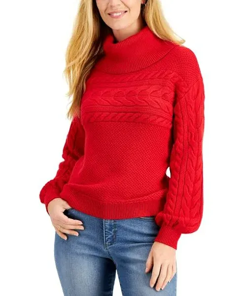 Photo 1 of Charter Club Mixed-Knit Cowlneck Sweater, Created for Macy's - Ravishing Red - Size XL
