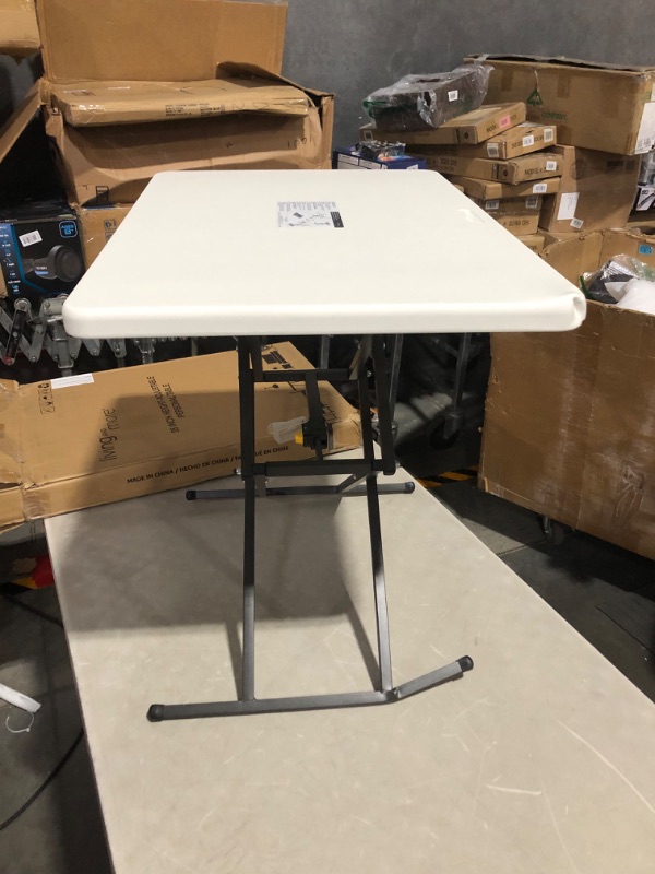 Photo 4 of ***DAMAGED - LEG BENT - WOBBLY - SEE PICTURES***
Living and More 28inch Height-Adjustable Personal Table, TV Tray, Portable Dinner Table, White
