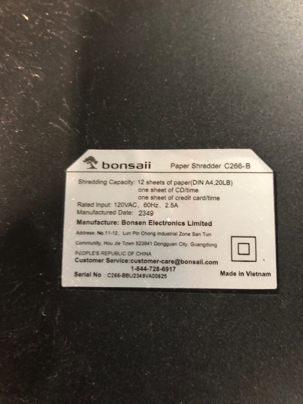 Photo 4 of **PREV USED**
Bonsaii 12-Sheet Micro Cut Shredders 