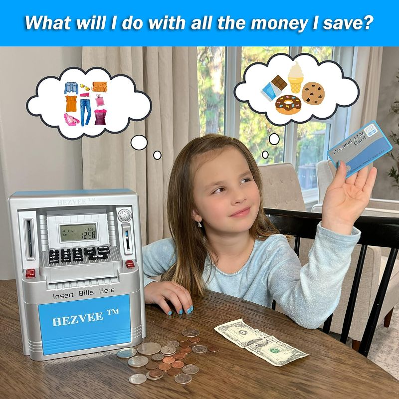 Photo 3 of (READ FULL POST) ATM Piggy Bank for Real Money-Teaching Financial Responsibility to Kids, A Bank for Kids Above 3 Years-Combines Fun, Learning for Banking, A Digital Piggy Bank for Boys-Start Saving (Silver and Blue)