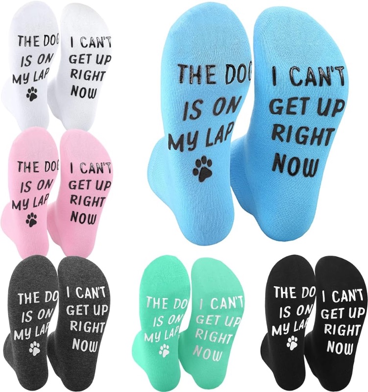 Photo 1 of 6 Pairs Funny Women Cat Dog Socks I Can't Get up Right Now the Cat Dog Is on My Lap Socks Gift for Animal Lovers