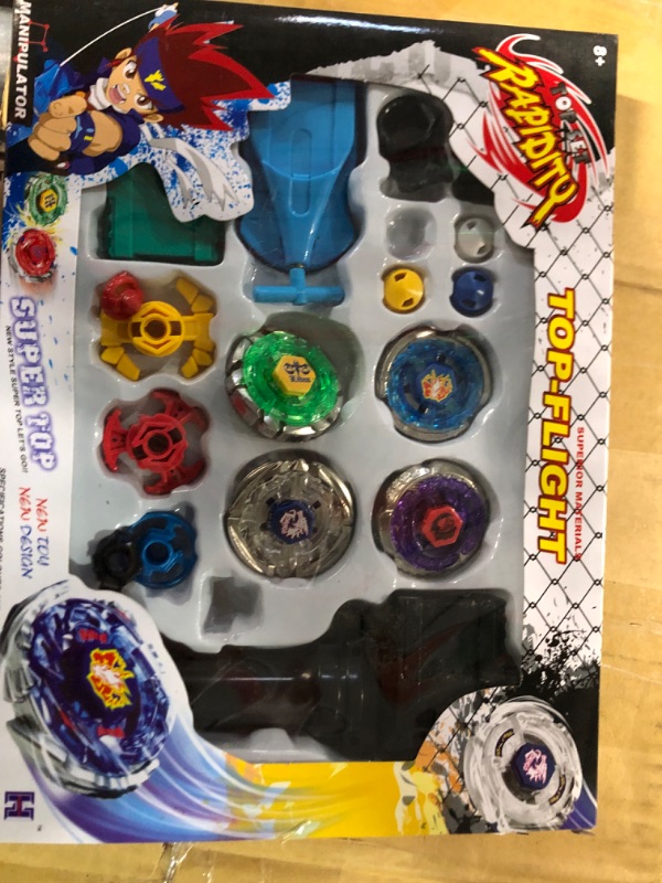 Photo 1 of Bey Metal Fusion Blades Burst Turbo Evolution Battling Tops Master Starter Set Storm Pegasus/Flame Libra/Earth Eagle/Lightning L-Drago with 4D Spinning Launcher Grip,Burst Gyro Toy Set Gift for Boys