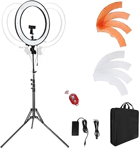 Photo 1 of 18-Inch Ring Light, 55W Dimmable 5500K Light with 240 LEDs Color Filter, Soft Tube and Carrying Bag for YouTube, TikTok, Selfies and Photography, Compatible with Camera and Smartphones