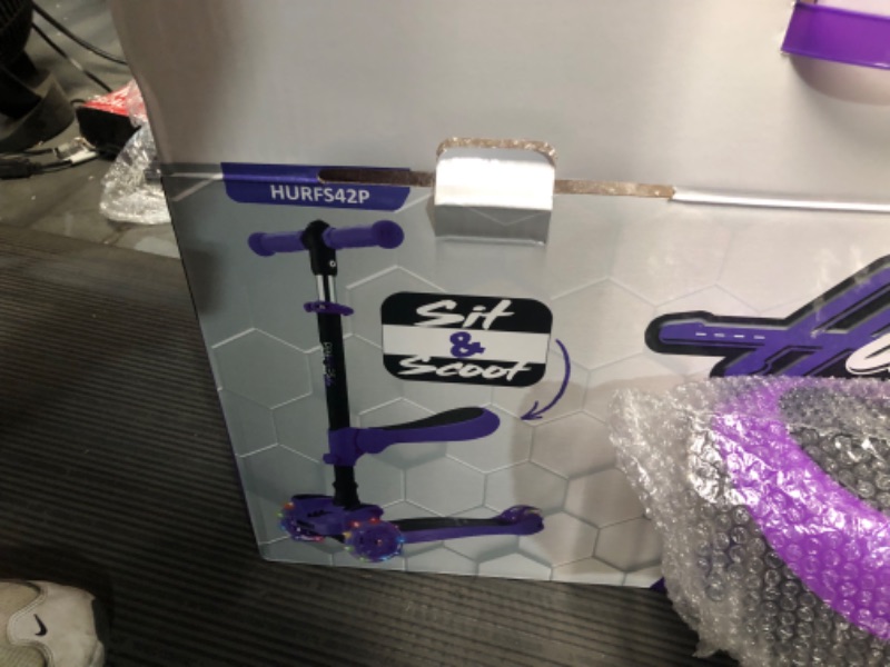 Photo 3 of 3 Wheeled Scooter for Kids - Stand & Cruise Child/Toddlers Toy Folding Kick Scooters w/Adjustable Height, Anti-Slip Deck, Flashing Wheel Lights, for Boys/Girls 2-12 Year Old - Hurtle HURFS56 Purple