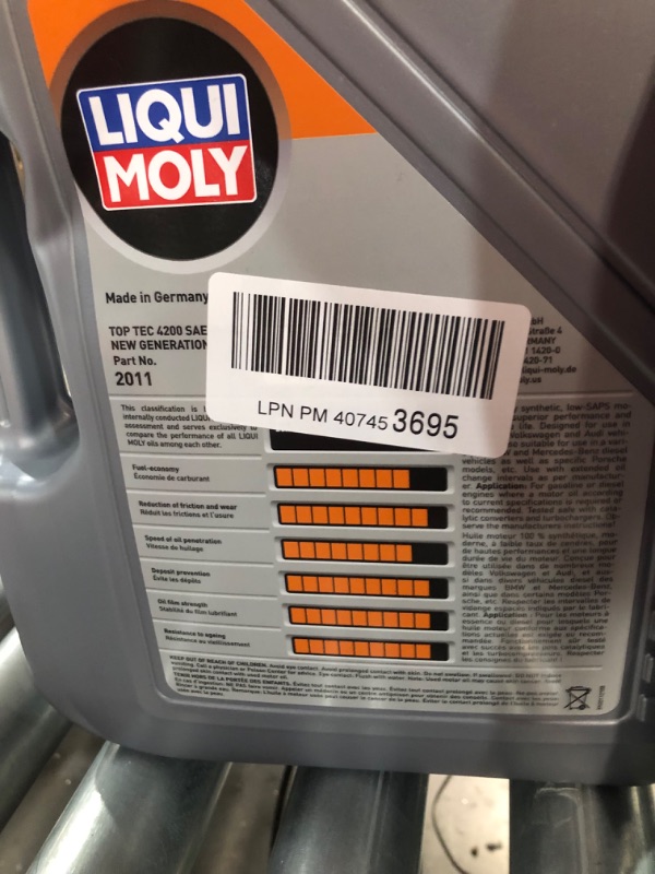 Photo 2 of Liqui Moly (2011) Top Tec 4200 SAE 5W-30 Longlife Motor Oil - 5 Liter 5 Liters