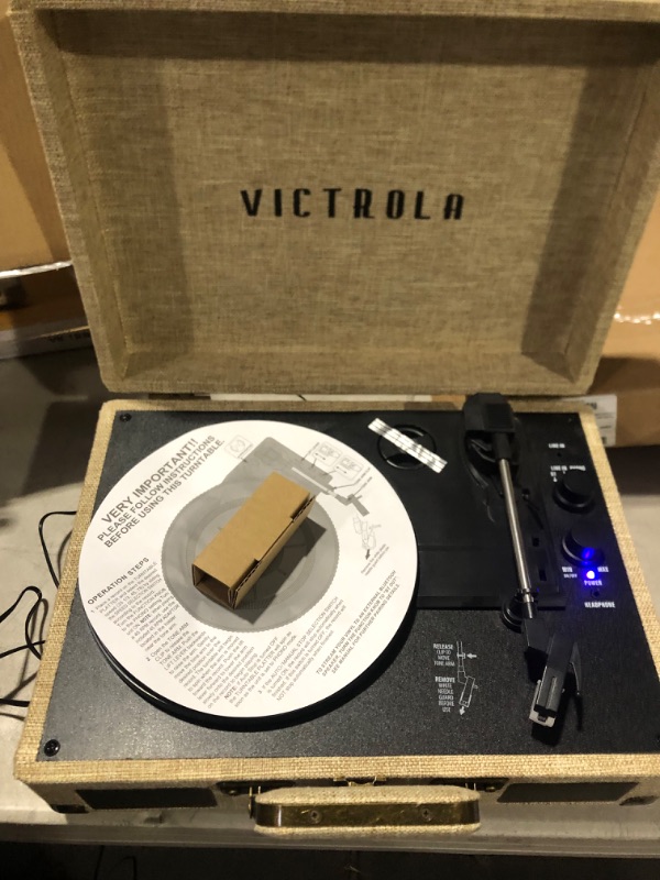 Photo 5 of Victrola Journey+ Signature Turntable Record Player - 33-1/3, 45 & 78 RPM Suitcase Vinyl Record Player, Bluetooth Connectivity & Built-in Speakers, Stereo RCA Output, Linen Finish, Cream