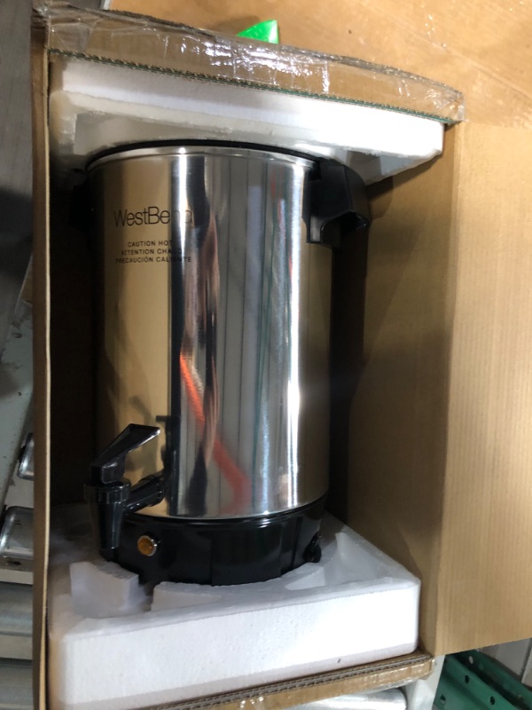 Photo 2 of ***NOT FUNCTIONAL - FOR PARTS - NONREFUNDBALE - SEE COMMENTS***
West Bend 58030 Coffee Urn Highly-Polished Aluminum Features Automatic Temperature Control