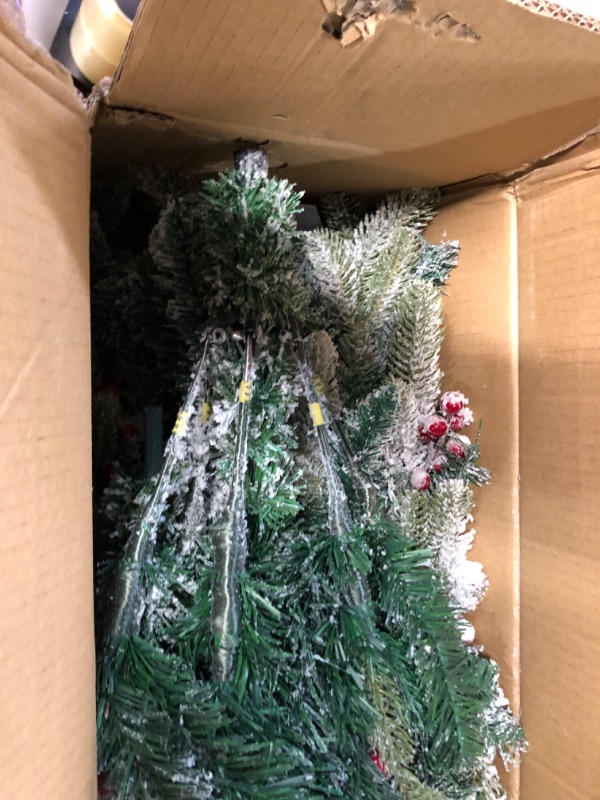 Photo 3 of ***MISSING PARTS READ NOTES***Artificial Christmas Tree,Real Touch Red Berry Tree with Snow Flocked 6 FT 6 FT,Regular