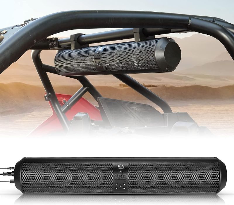 Photo 1 of kemimoto UTV Soundbar SxS Speakers X3 Audio Sound bar System with 2X Tweeters and 4X Subwoofers Waterproof Bluetooth Compatible AUX Input USB Port 500W 28" Outdoor Marine Soundbars