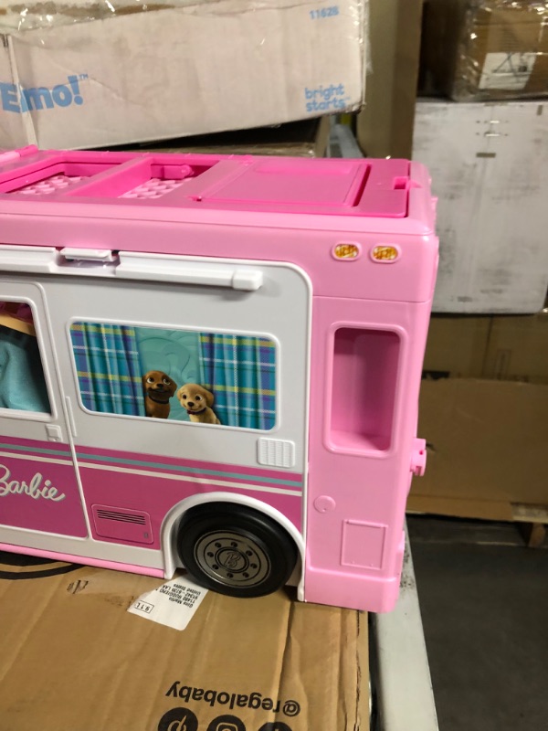 Photo 4 of Barbie Camper 3-in-1 DreamCamper Toy Playset Transforming Camper with Pool, Truck and Boat