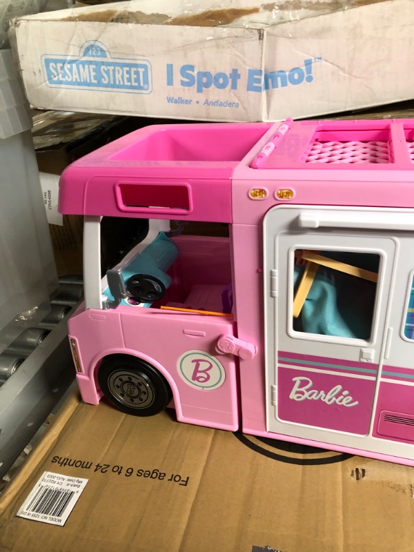 Photo 3 of Barbie Camper 3-in-1 DreamCamper Toy Playset Transforming Camper with Pool, Truck and Boat