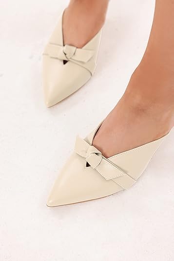 Photo 1 of Coutgo Womens Bow Knot Mules Kitten Heel Pumps Slip On Heeled Sandals Pointed Toe Slides Backless Dress Shoes