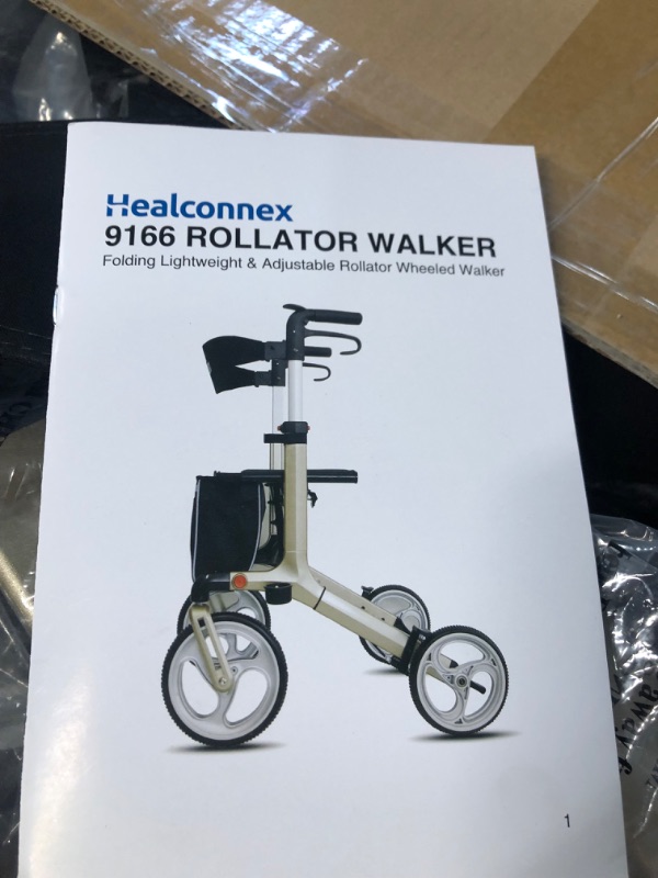 Photo 2 of Healconnex Luxury Rollator Walkers for Seniors-Bulit-in Cable Rollator Walker with Seat, 10"Large Wheels,Aluminium Lightweight Senior Walker with Soft Rubber Handle,Padded Seat and Backrest