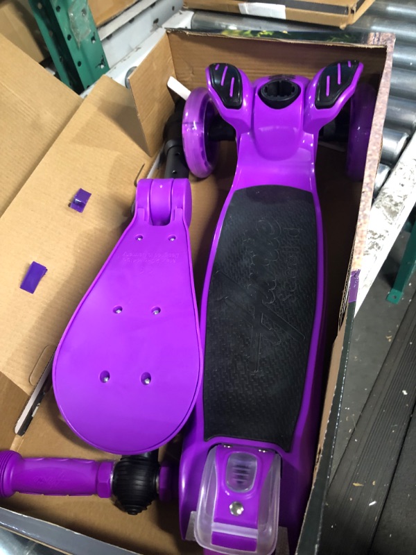 Photo 3 of 3 Wheeled Scooter for Kids - Stand & Cruise Child/Toddlers Toy Folding Kick Scooters w/Adjustable Height, Anti-Slip Deck, Flashing Wheel Lights, for Boys/Girls 2-12 Year Old - Hurtle HURFS56 Purple