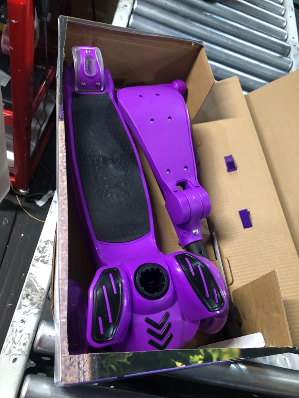 Photo 2 of 3 Wheeled Scooter for Kids - Stand & Cruise Child/Toddlers Toy Folding Kick Scooters w/Adjustable Height, Anti-Slip Deck, Flashing Wheel Lights, for Boys/Girls 2-12 Year Old - Hurtle HURFS56 Purple