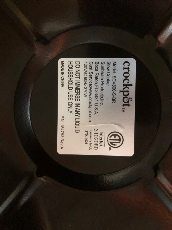 Photo 4 of ***USED - POWERS ON - UNABLE TO TEST FURTHER***
Crock-pot Oval Manual Slow Cooker, 8 quart, Stainless Steel (SCV800-S)