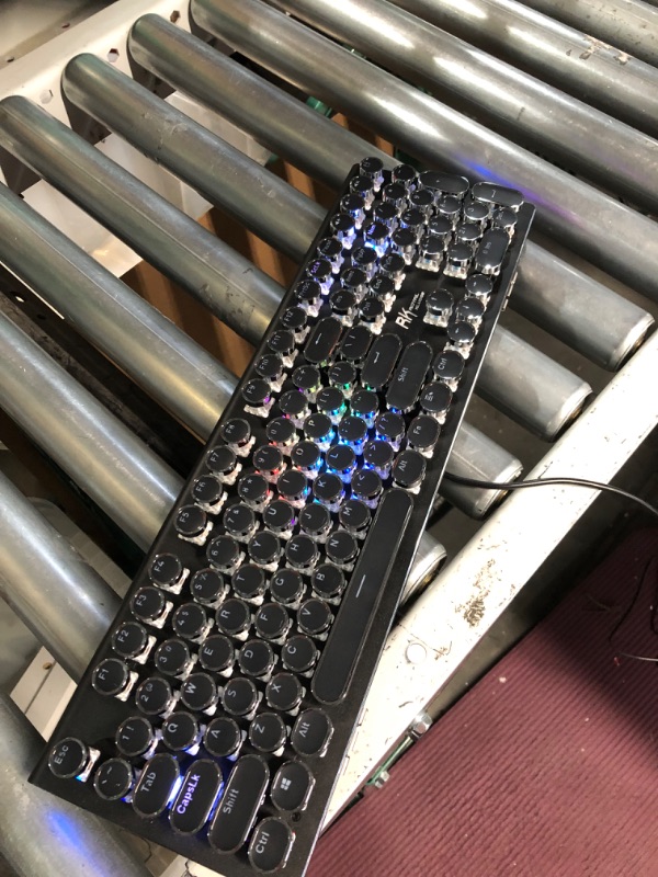 Photo 3 of RK ROYAL KLUDGE Typewriter Style Mechanical Gaming Keyboard with True RGB Backlit Collapsible Wrist Rest 108-Key Blue Switch Retro Round Keycap - Black