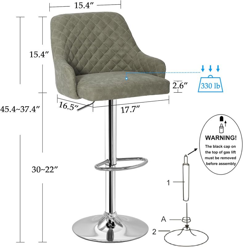 Photo 1 of **ONLY 1**
VECELO Adjustable Bar Stools with Back, Bar Height Stools for Kitchen Counter, Dark Gray Contemporary