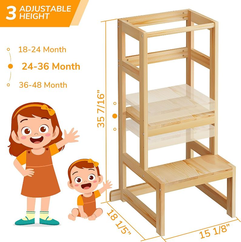 Photo 4 of (READ NOTES) RMHDSLF Folding Toddler Step Stool, Wooden Montessori Toddler Tower, Kitchen Tower, Kids Step Stool Toddler Tower for Toddlers and Kids 2 Years to 6 Years.